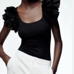 Zara Black Ruffle Bodysuit size Small